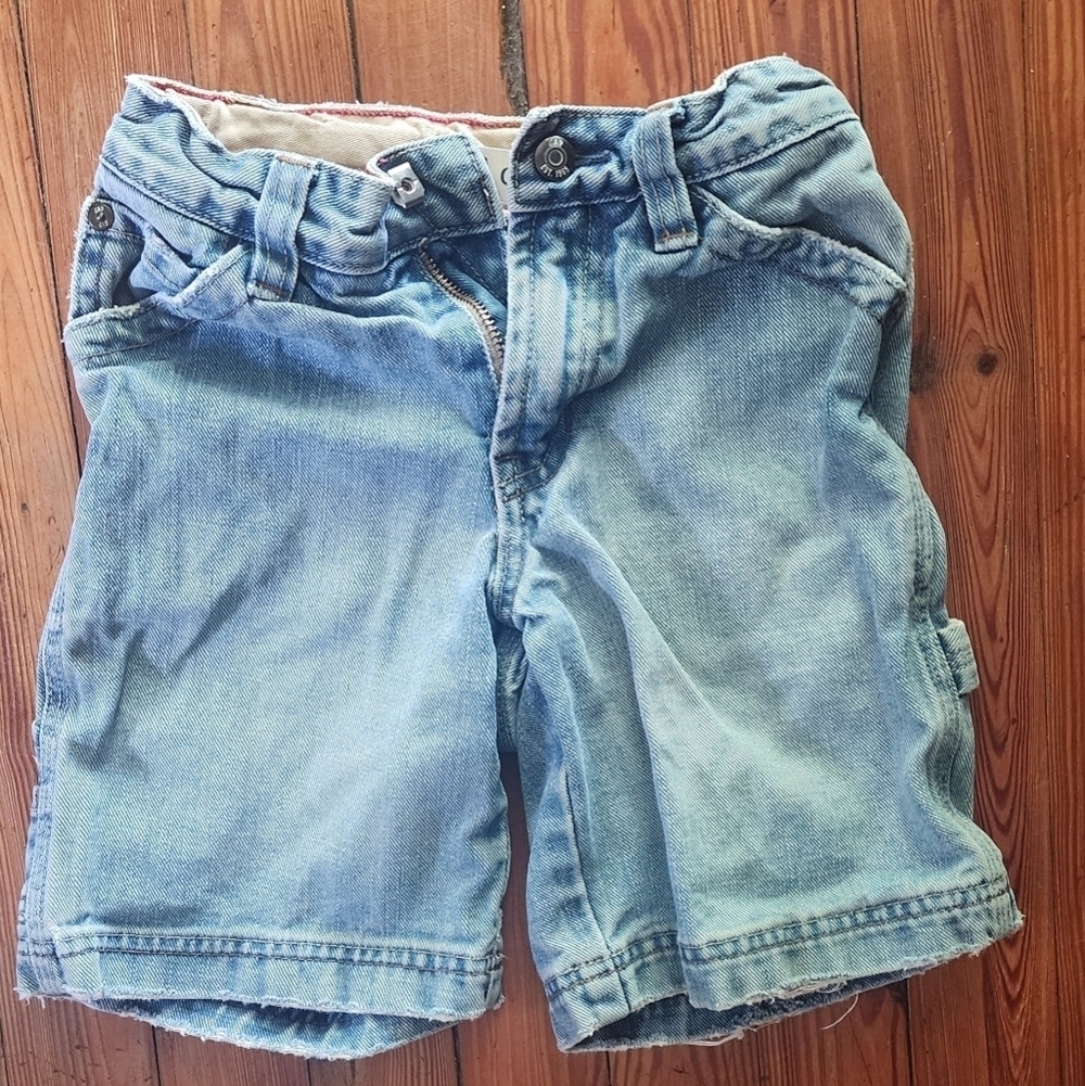 Unisex Vintage Gap Distressed Blue Denim Carpenter Shorts Size 5 Regular